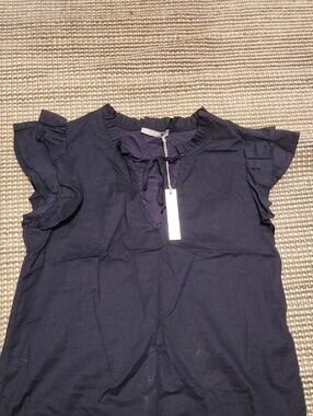 Tart Navy Ruffle Sleeve Tie-Neck Blouse